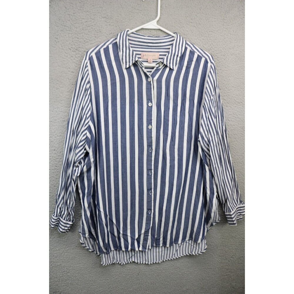 Philosophy Women's Long Sleeve Striped‎ Button Up Blouse-1X-Soft